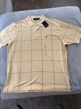 Nautica Men's Pale Yellow Windowpane Polo